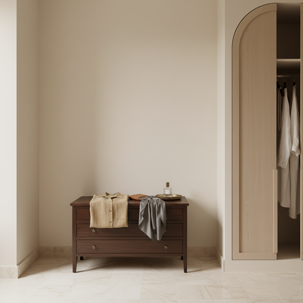 Minimal tailored suit in soft light